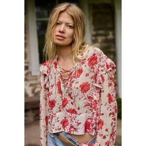 NWT Anthropologie Maeve Long-Sleeve Ruffled Sheer Blouse Top XXS Pink Floral